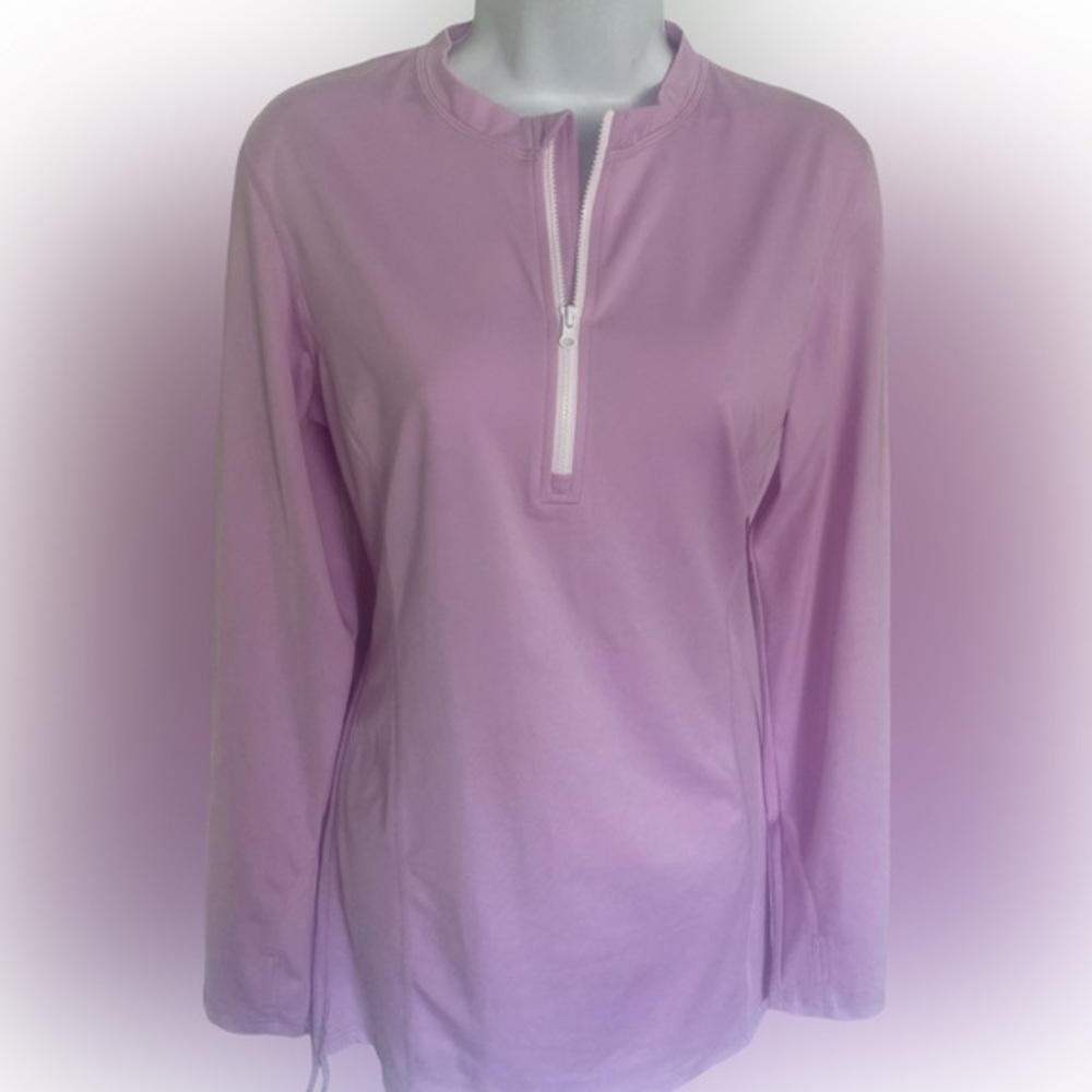 Hiskywin Lavender Quarter-Zip UPF 50 Cover Up - M lavender pink linen,